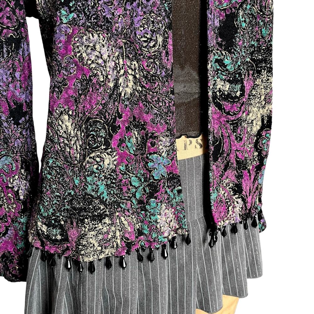 MSK Retro Print Open Front‎ Top Beaded Tassel Hem Layering Size L - Picture 6 of 9